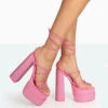 Glow Girl Pink Diamante PU Lace Up Platform High Heels