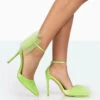 Bell Lime Satin Statement Bow Pointed Court Stiletto Heels