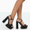 Jesse Black Croc Platform Block High Heels