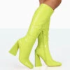 Senna Lime Pu Knee High Block Heel Boots