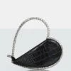 The Zee Black Croc Diamante Love Heart Grab Bag