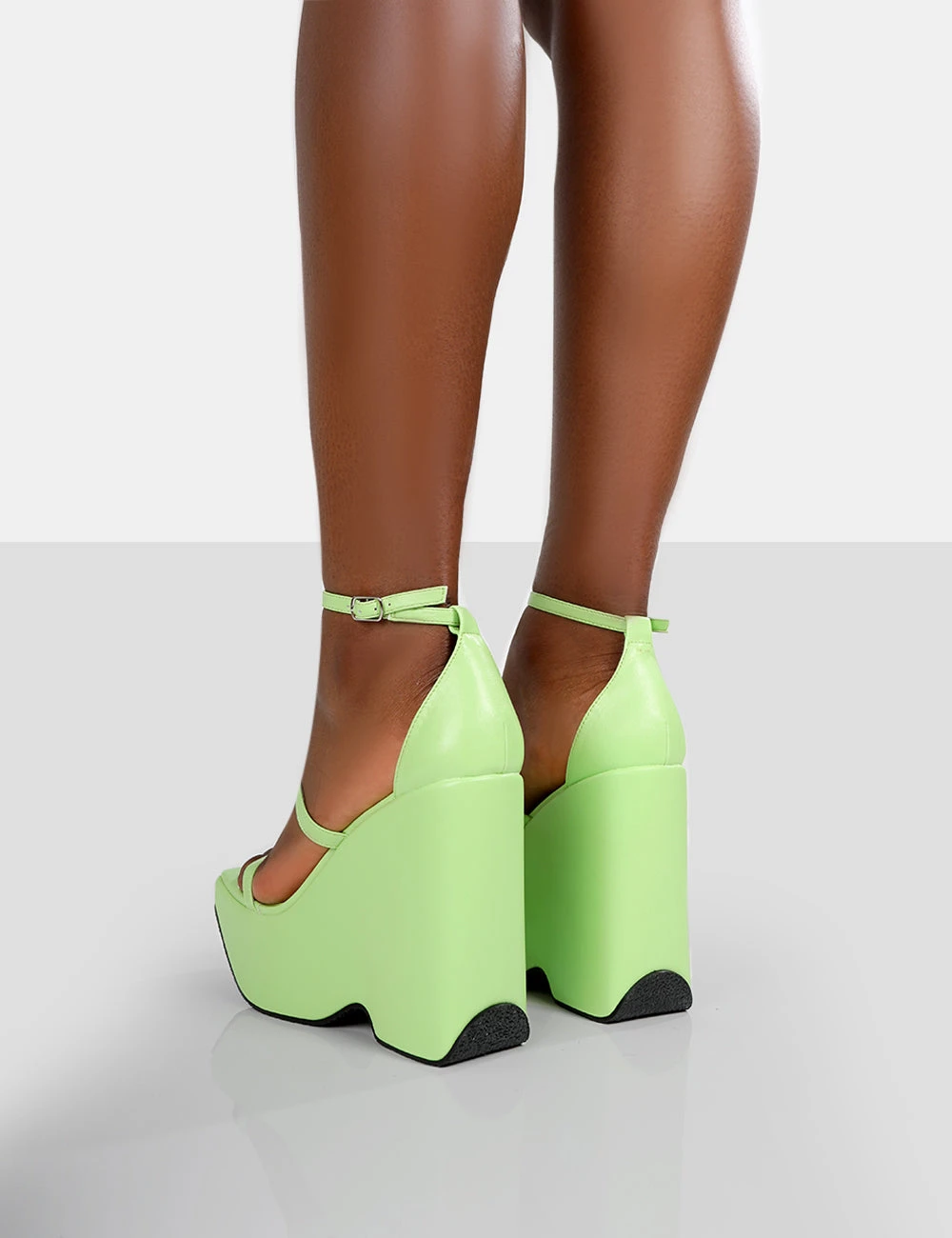 Duke Green Lime Strappy Square Toe Platform Wedge High Heels - Image 2