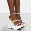 Duke White Strappy Square Toe Platform Wedge High Heels