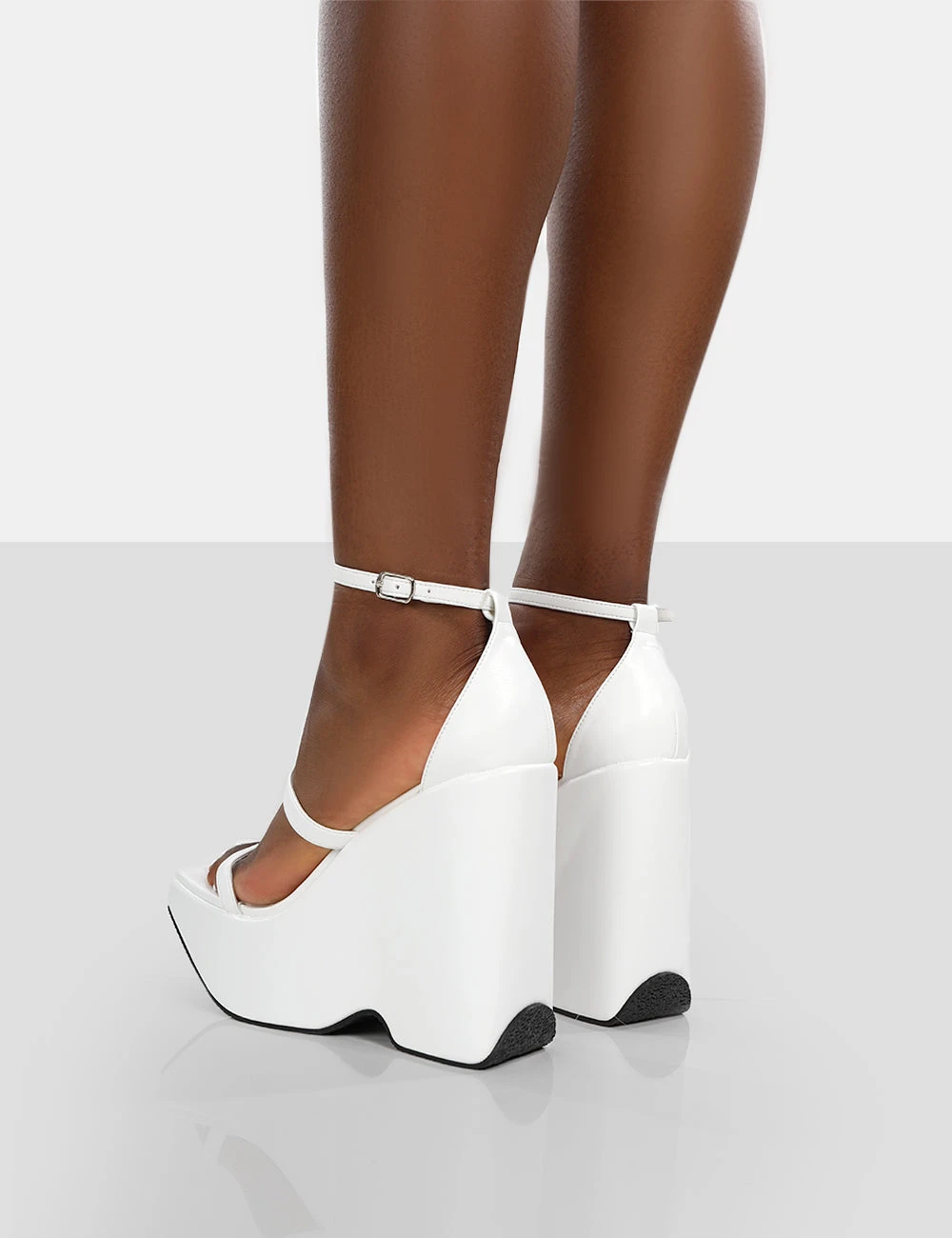 Duke White Strappy Square Toe Platform Wedge High Heels - Image 2