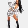 MONOCHROME TEXTURED CHECK CROPPED BLAZER IVORY
