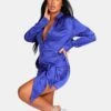 Tie Waist Satin Shirt Dress Purple