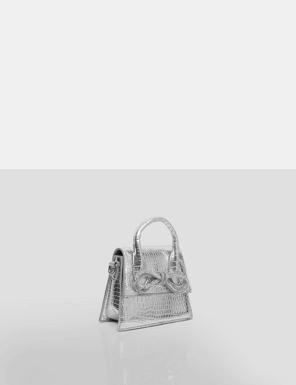 The Indy Silver Croc Pu Diamante Bow Mini Bag - Image 2