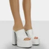 Sky High White Croc Chunky Platform High Heeled Mules