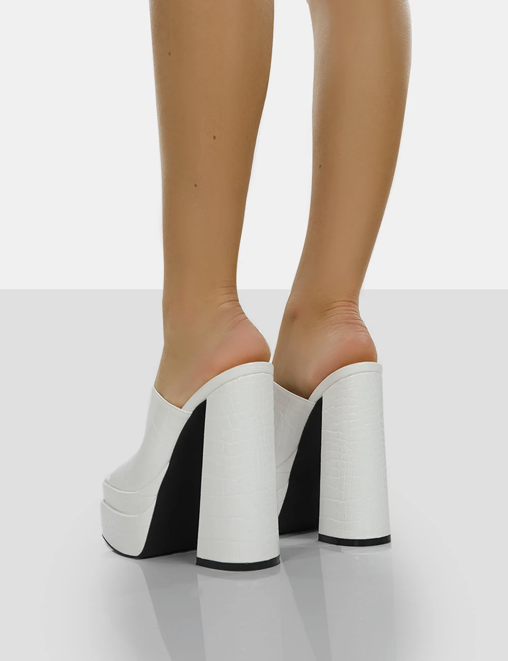 Sky High White Croc Chunky Platform High Heeled Mules - Image 4