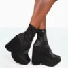 Versus Wide Fit Black Satin Platform Sole Ankle Boots