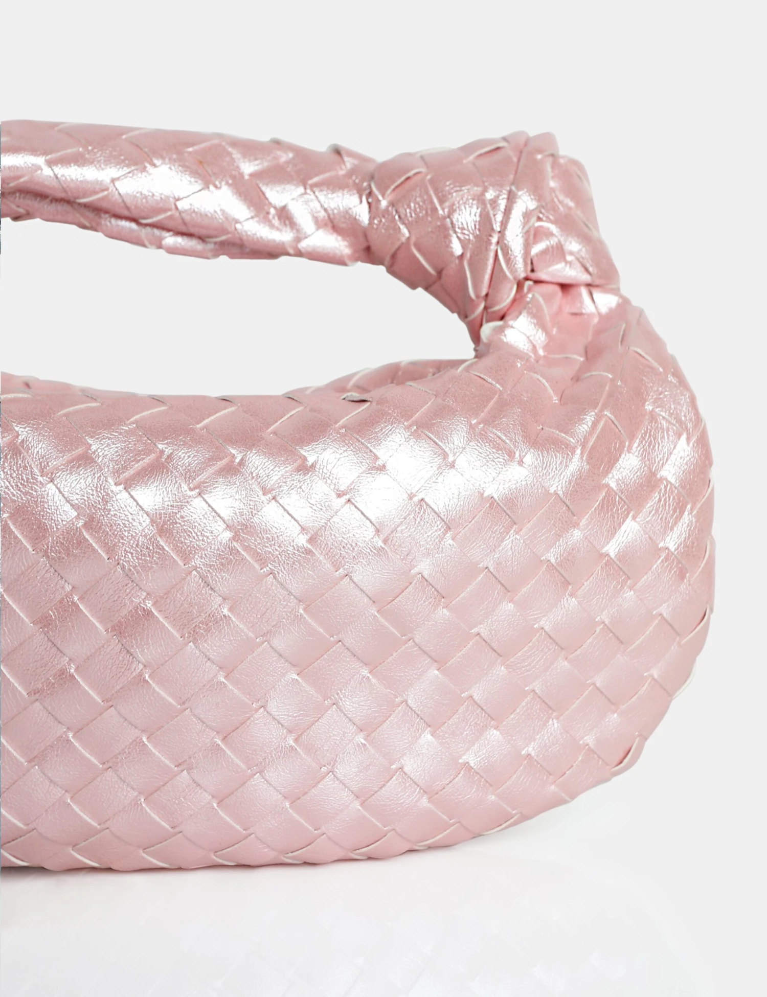 The Blame Baby Pink Pearlescent Woven PU Knot Detail Mini Grab Bag - Image 3