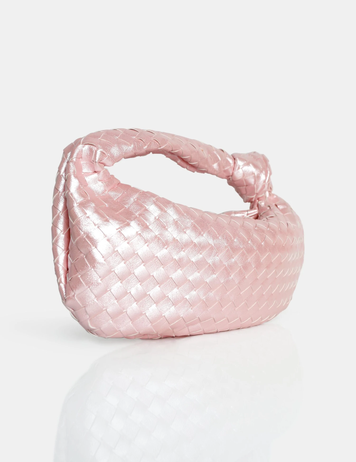 The Blame Baby Pink Pearlescent Woven PU Knot Detail Mini Grab Bag - Image 2
