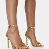 Link Up Gold Barely There Pointed Toe Stiletto Chain Heels