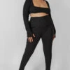 Curve Thick Waistband Ribbed Leggings Black