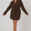 Curve Wrap Belt Blazer Dress Chocolate
