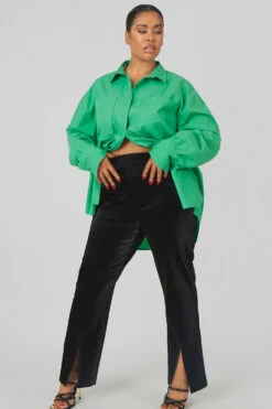 Curve Snakeskin Pu Split Hem Trousers Black