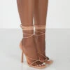 Lacey Wide Fit Nude PU Square Toe Strappy Lace Up Stiletto Heels