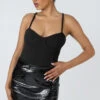 Jersey Strappy Corset Bodysuit Black