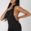 Sleeveless Short Ribbed Backless Unitard Black