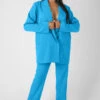 Wrap Waistband Straight Leg Trouser Blue