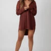 Satin Shirt Dress Chocolate