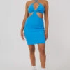 Rib Ruched Bust Cut Out Mini Dress Blue