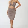 Slinky Loop Ruching Tie Midi Dress Mink Grey