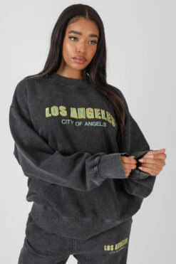Los Angeles Acid Wash Oversized Sweatshirt Grey