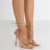Strike Gold Metallic PU Clear Perspex Lace Up Court Heels