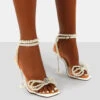 Glimmer White Wide Fit Wrap Around Pearl Square Toe Cake Stand Heels