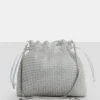The Claudette Silver Diamante Draw String Crossbody Bag