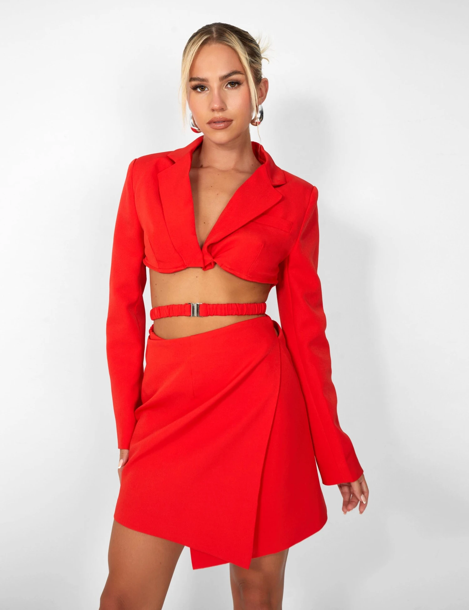 Public Desire Kaiia Wrap Waist Mini Blazer Dress In Red