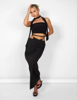 Public Desire Kaiia Wrap Tie Side Maxi Skirt In Black