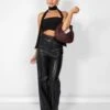 Kaiia Leather Look Wide Leg Trousers In Black