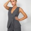 Public Desire Kaiia Strap Detail Waistcoat In Charcoal Grey