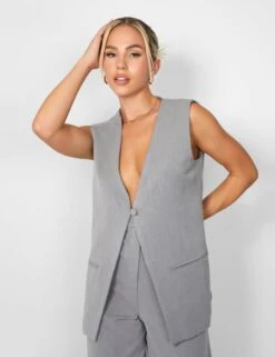Kaiia Tailored Button Detail Longline Top Co-ord In Grey