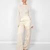 Kaiia Satin Wide Leg Cargos In Beige