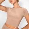 Kaiia Low Back Slinky Crop Top Co-ord In Taupe