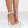 Glisten White Diamante Sparkly Wrap Around Pointed Toe Court Heels