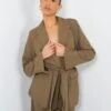 Tie Waist Blazer Khaki
