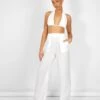 Crinkle Elasticated Waist Wide Leg Trousers White