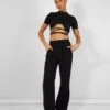 Crinkle Elasticated Waist Wide Leg Trousers Black