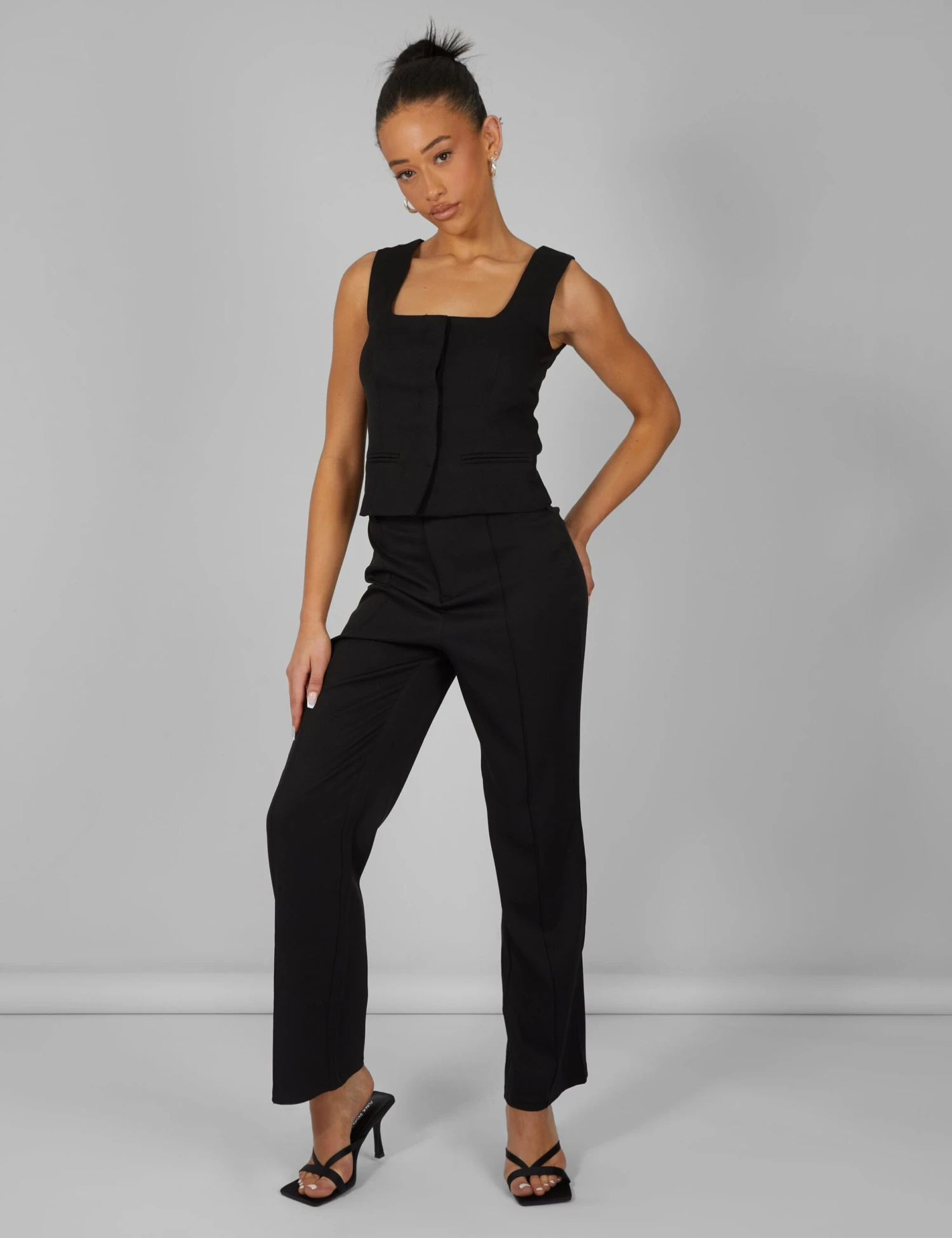 Tailored Square Neck Top Black - Image 2
