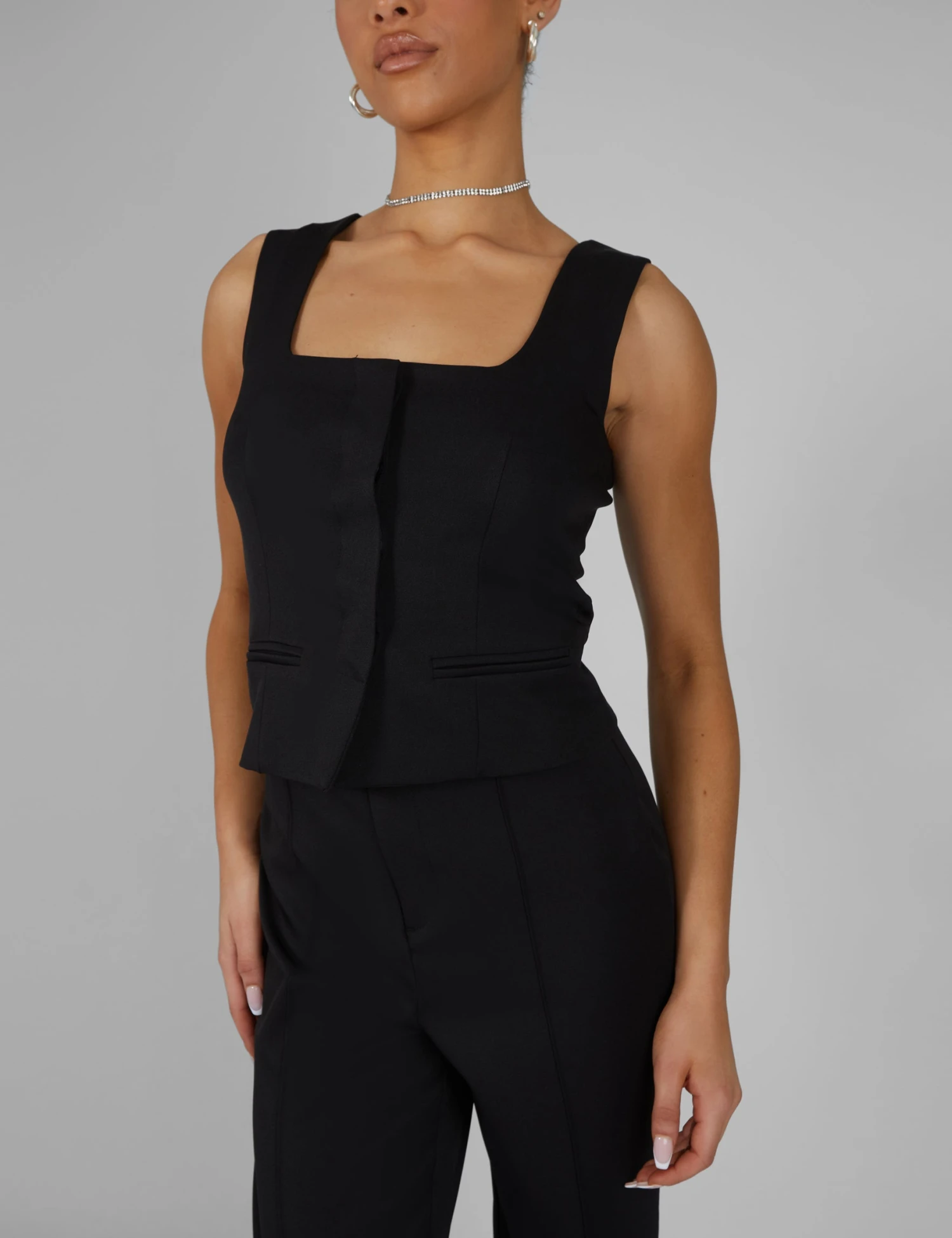 Tailored Square Neck Top Black - Image 3