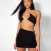 Cross Front Diamante Rope Crop Top Black