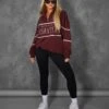 MANHATTAN SLOGAN HALF ZIP PULLOVER SWEATSHIRT BURGUNDY