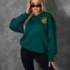 Sports Club Embroidered Badge Oversized Rugby Sweatshirt Forest Green