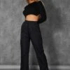 Open Chain Back Knitted Crop Top Black