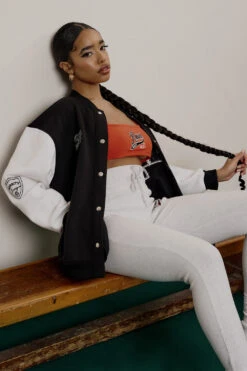 Varsity Embroidery Tie Waist Legging Oatmeal Marl