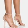 Golda Nude Diamante Strappy Barely There Square Toe Stiletto Heels